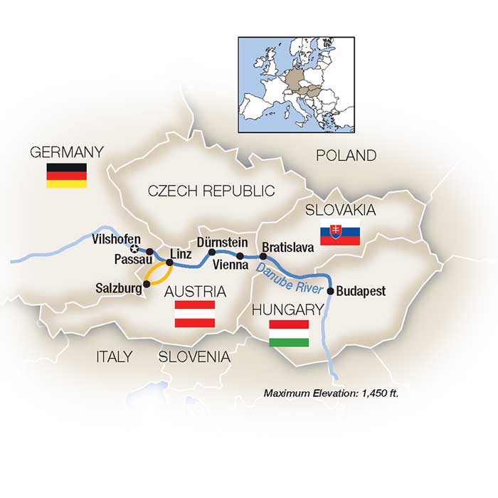 Blue Danube: Family Riverboat Adventure - Eastbound Itinerary Map