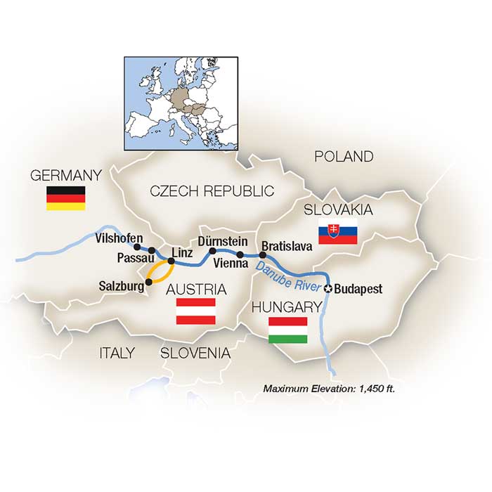 Blue Danube: Family Riverboat Adventure - Westbound Itinerary Map