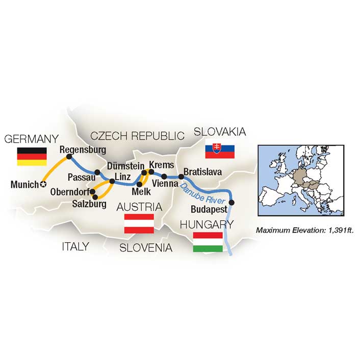 Holiday Magic: Danube Family River Cruise - Eastbound Itinerary Map