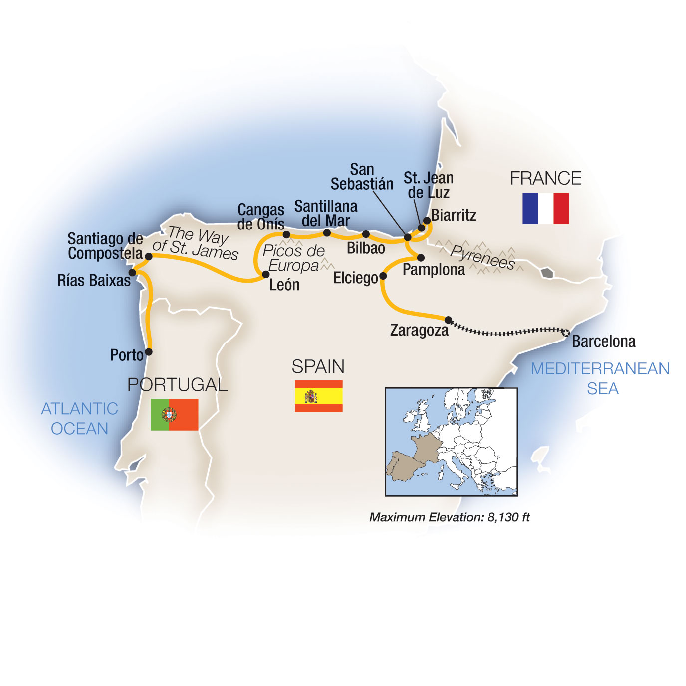 Northern Spain: Barcelona to Porto Itinerary Map