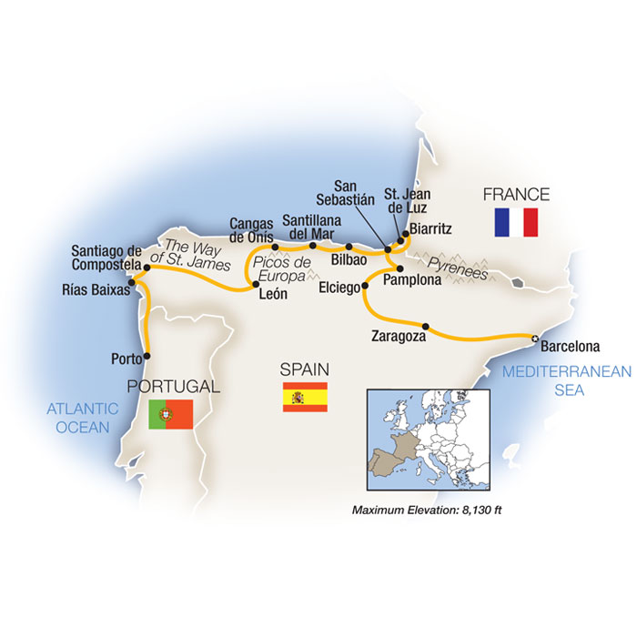 Northern Spain: Barcelona to Porto Itinerary Map