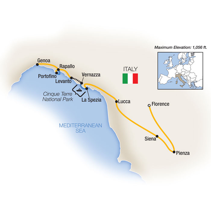Tuscany Cinque Terre Escorted Tour Map