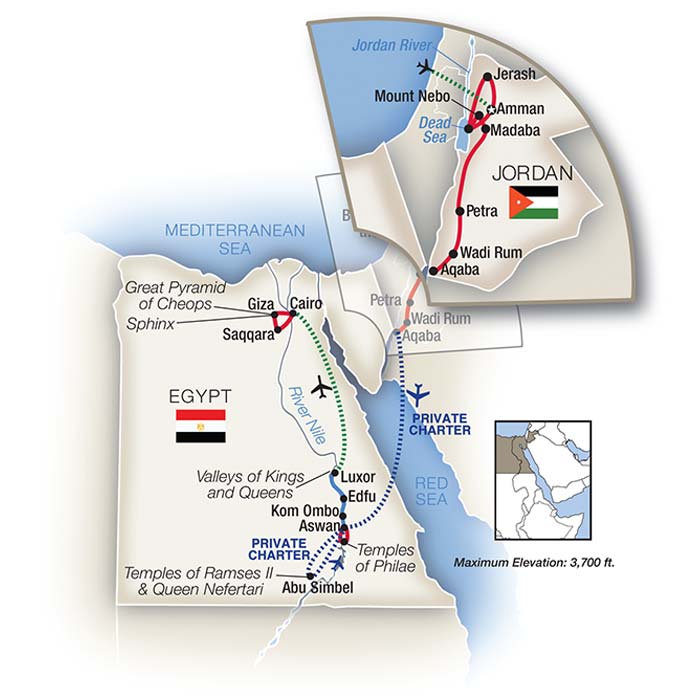 Jordan & Egypt: Petra to the Pyramids, Small Groups Itinerary Map