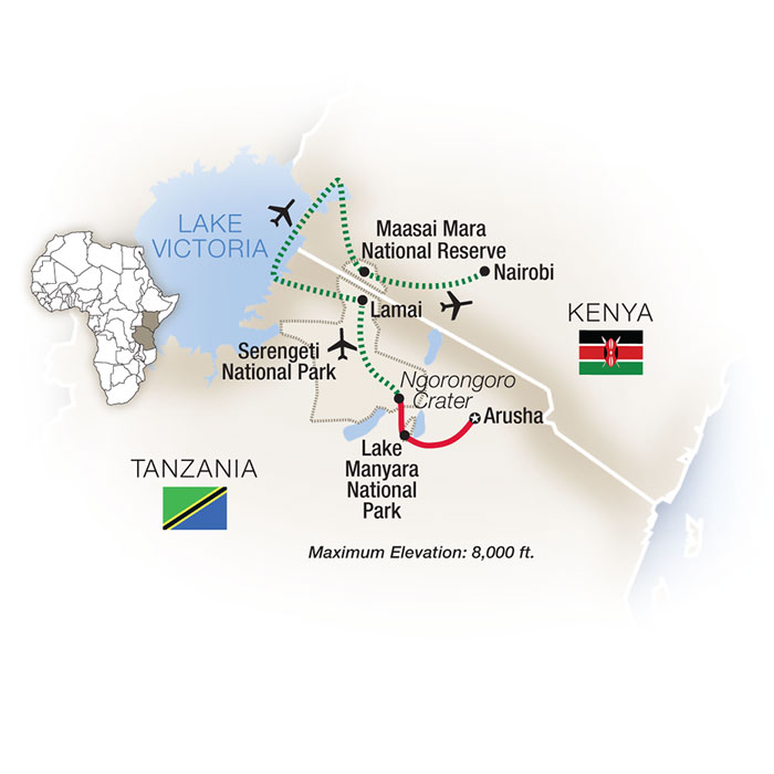 Great Migration: Tanzania & Kenya Itinerary Map