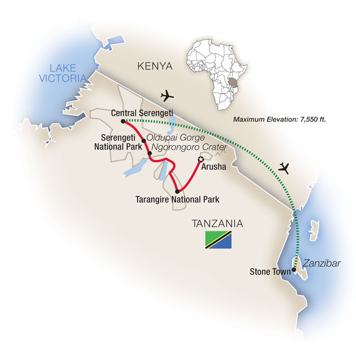 Tanzania: Serengeti to Zanzibar Itinerary Map