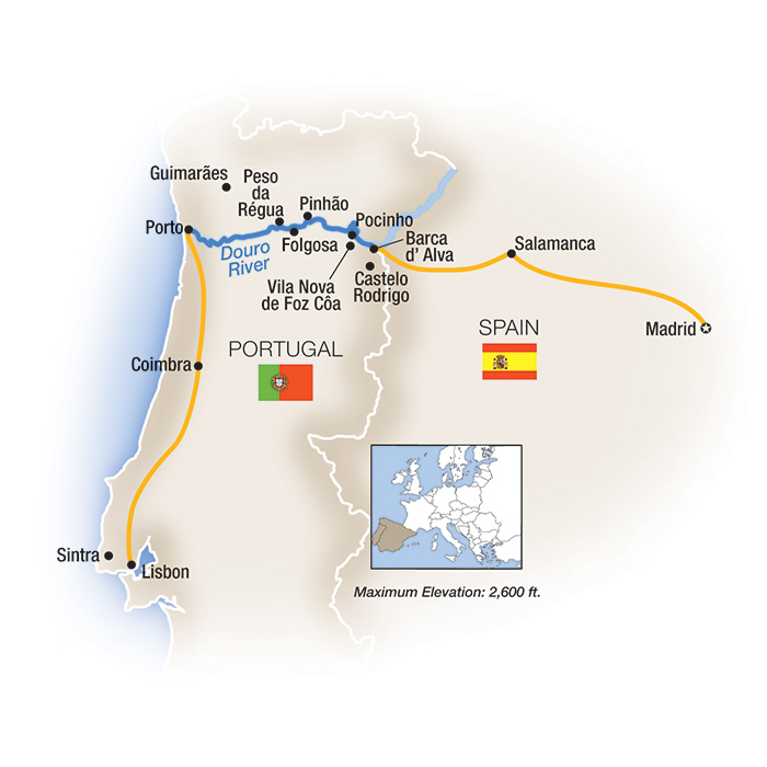 Exploring the Douro, plus Lisbon & Madrid - Westbound Itinerary Map