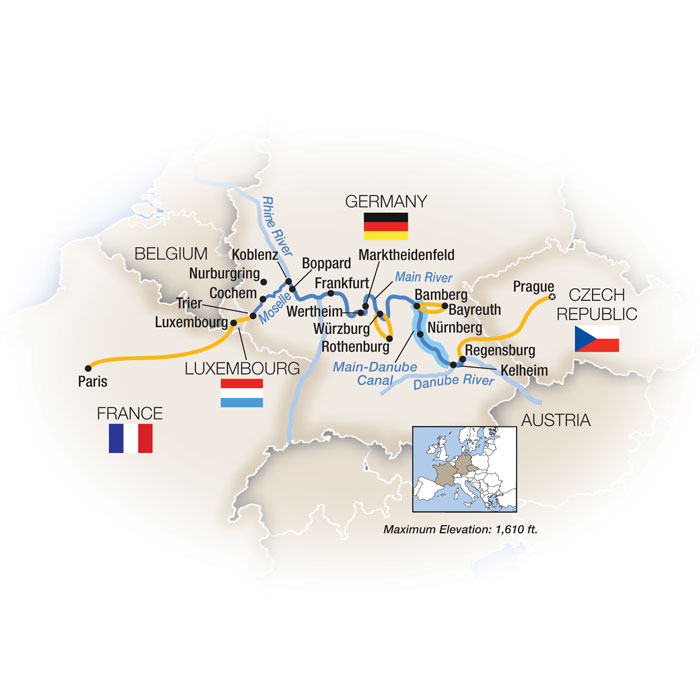 Romantic Capitals: Prague to Paris - Westbound Itinerary Map