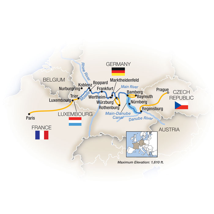 Romantic Capitals: Prague to Paris - Westbound Itinerary Map