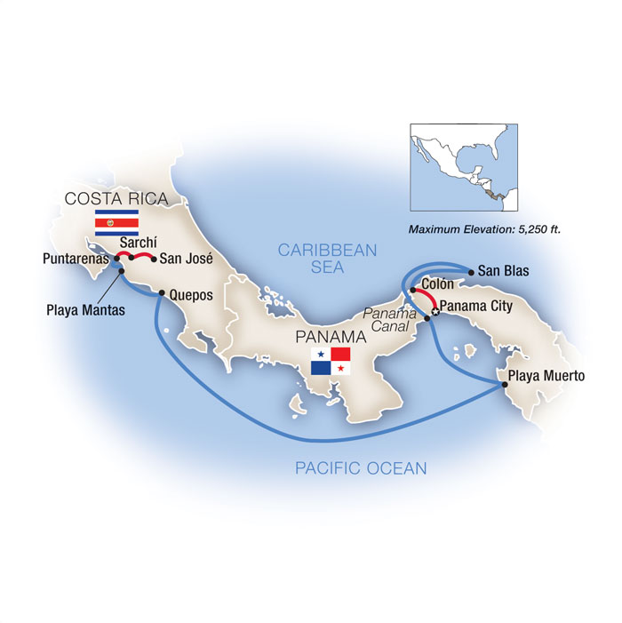 The Panama Canal & Costa Rica - Westbound Itinerary Map