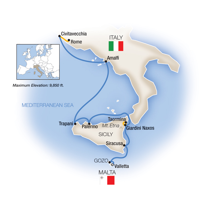 Sicily, the Amalfi Coast & Rome - Northbound Itinerary Map