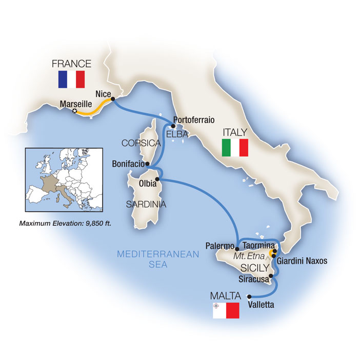 Treasures of the Mediterranean Isles - Southbound Itinerary Map