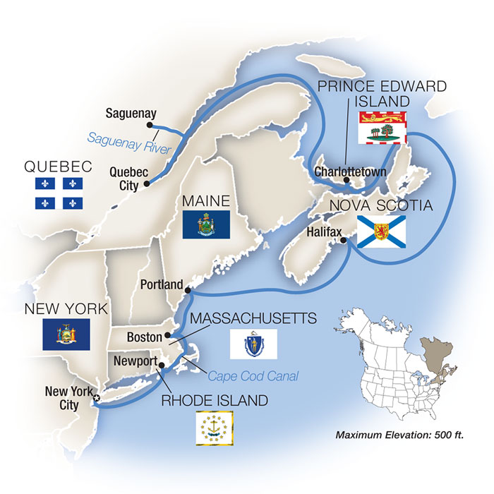 Shores of Eastern Canada and New England - Northbound Itinerary Map