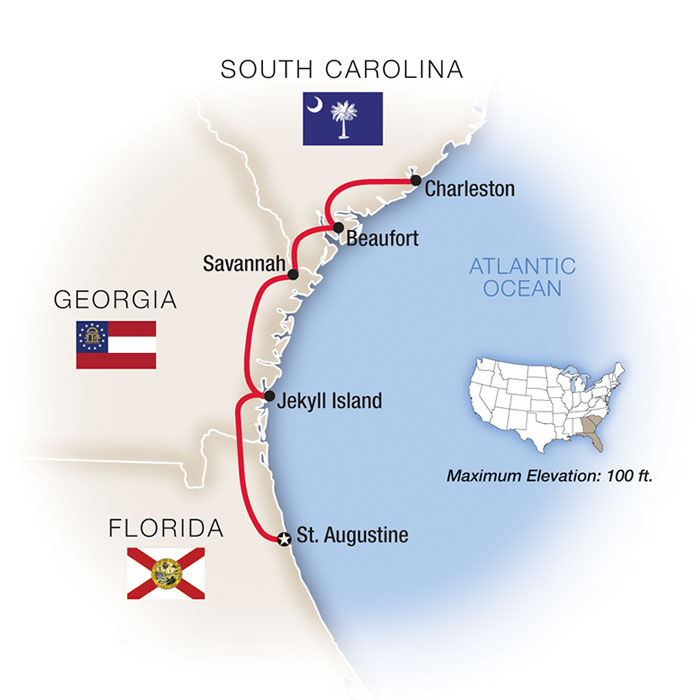 Southern Charms: St. Augustine, Savannah & Charleston Itinerary Map